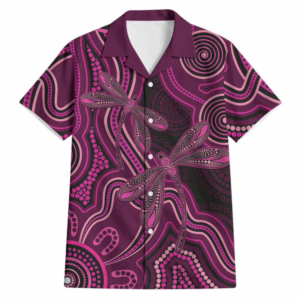 Australia Breast Cancer Support Hawaiian Shirt Pink Dragonflies Aboriginal Art
