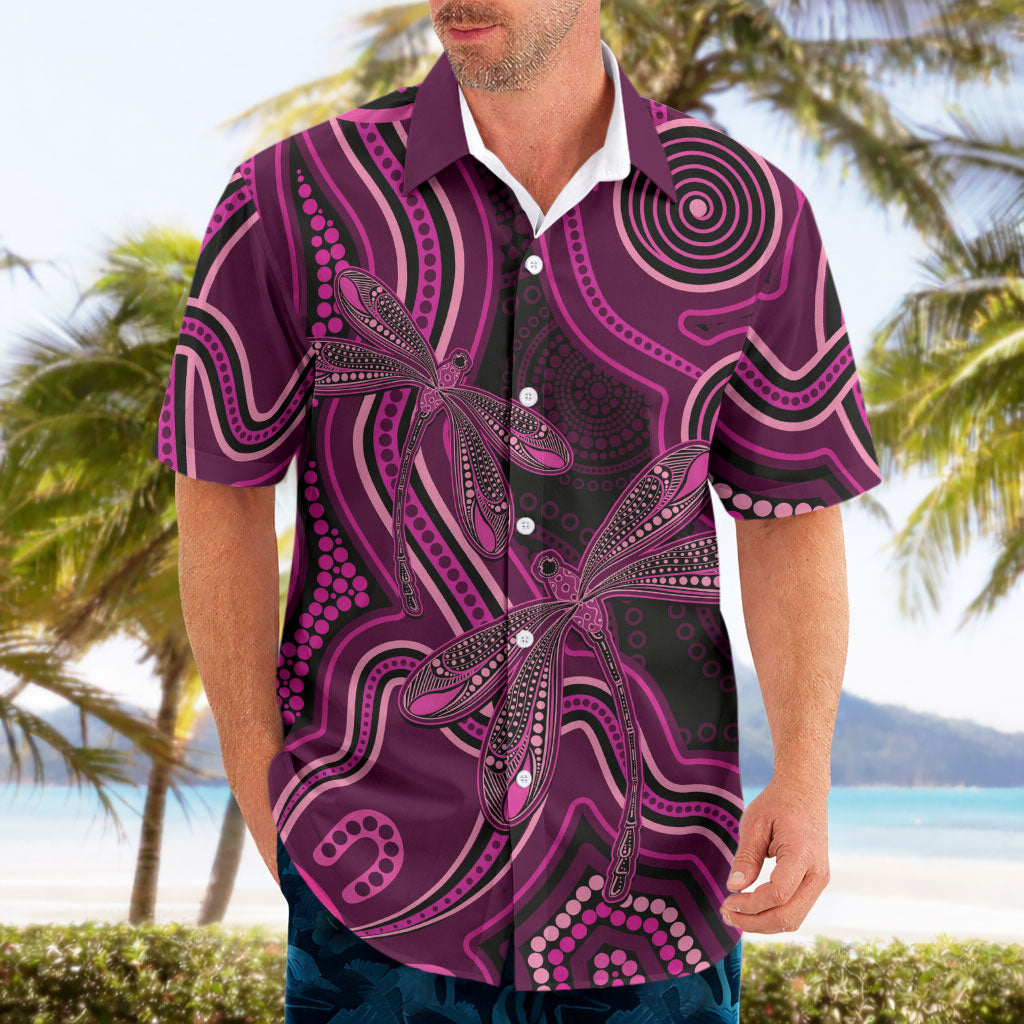 Australia Breast Cancer Support Hawaiian Shirt Pink Dragonflies Aboriginal Art