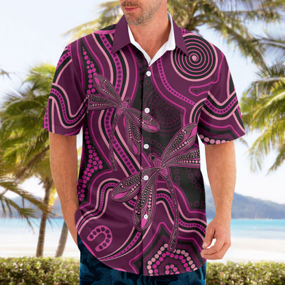 Australia Breast Cancer Support Hawaiian Shirt Pink Dragonflies Aboriginal Art