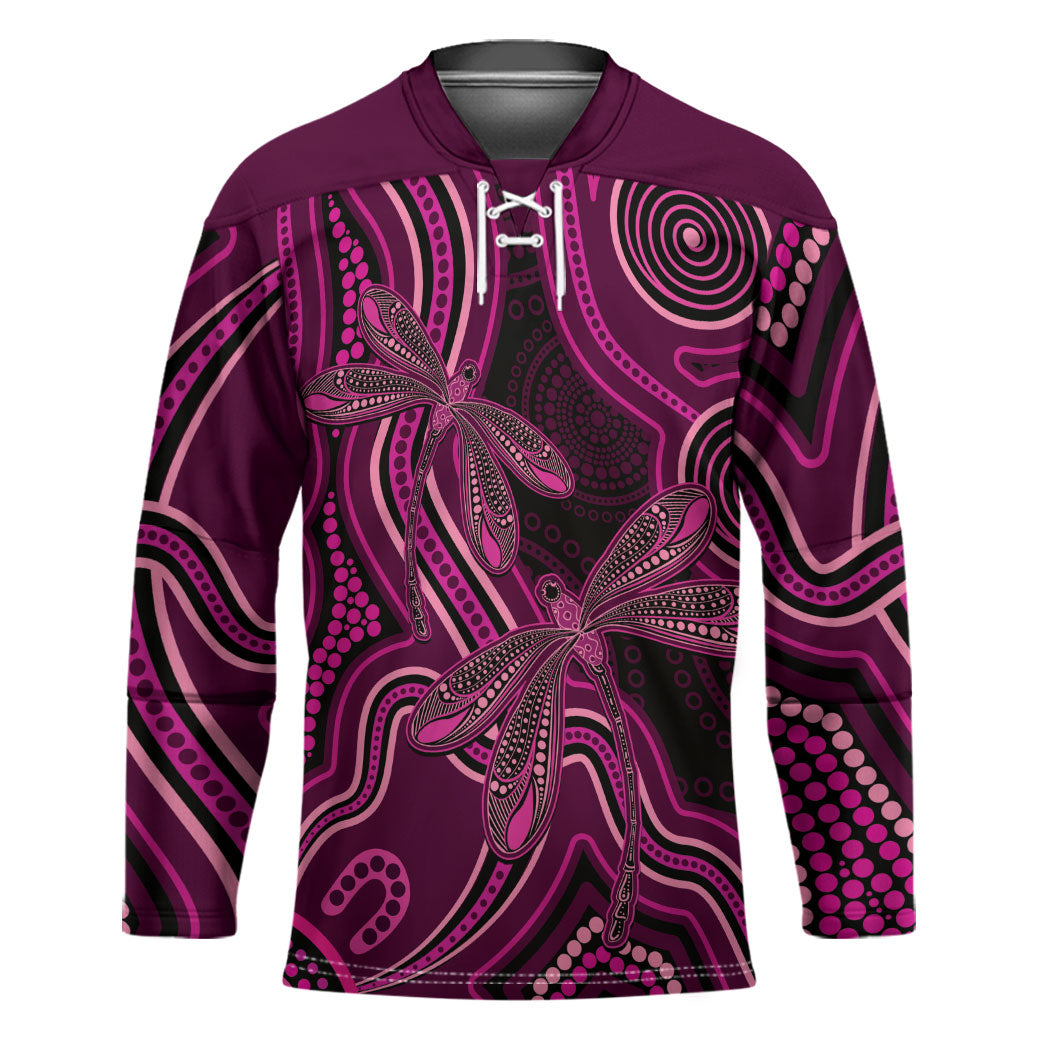 Australia Breast Cancer Support Hockey Jersey Pink Dragonflies Aboriginal Art