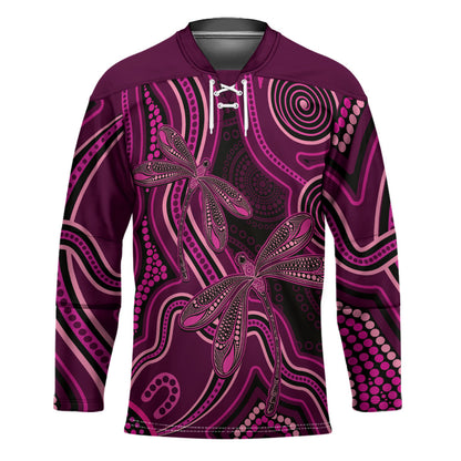 Australia Breast Cancer Support Hockey Jersey Pink Dragonflies Aboriginal Art