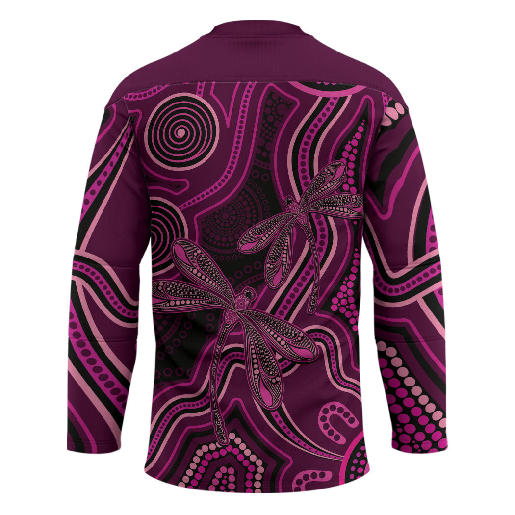 Australia Breast Cancer Support Hockey Jersey Pink Dragonflies Aboriginal Art