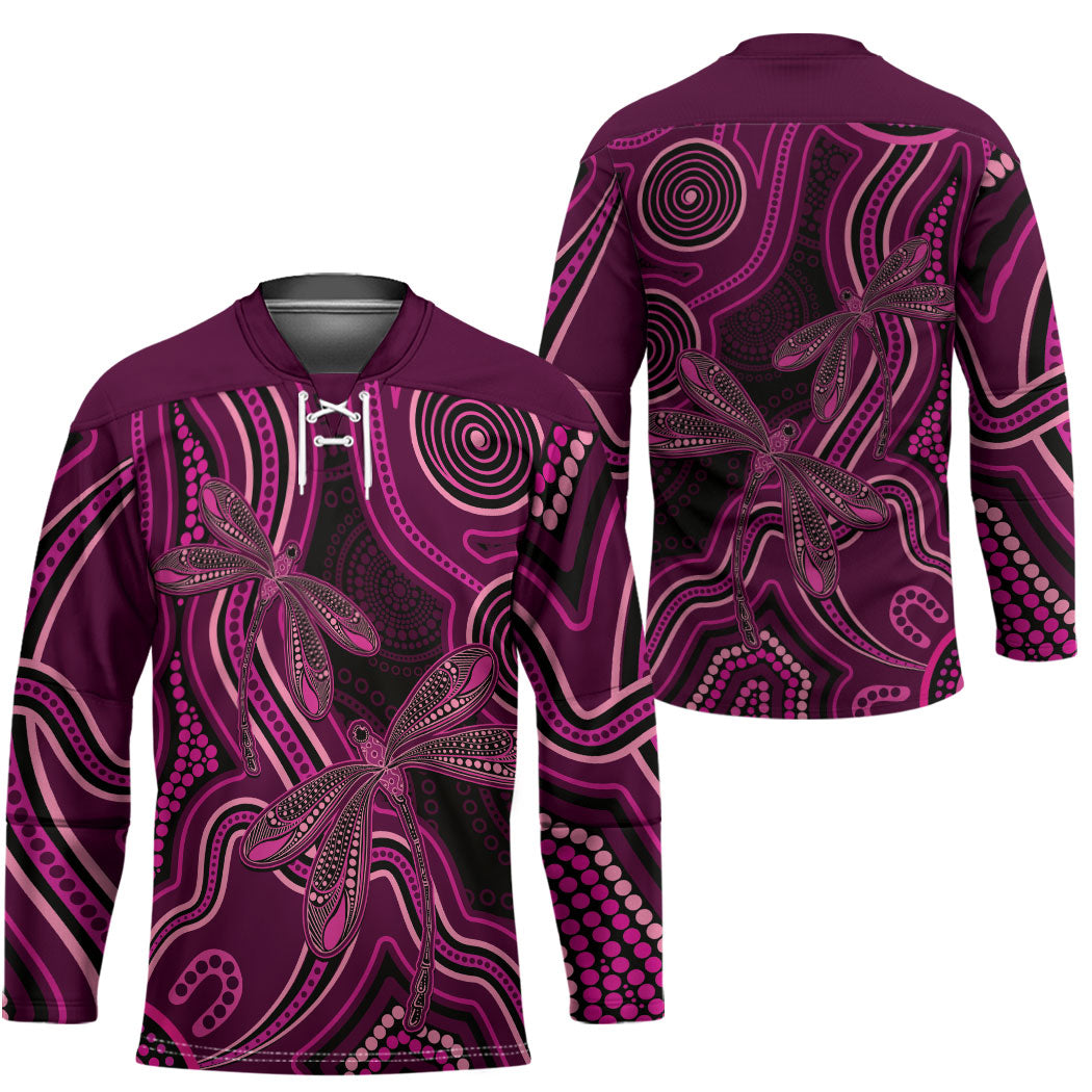 Australia Breast Cancer Support Hockey Jersey Pink Dragonflies Aboriginal Art