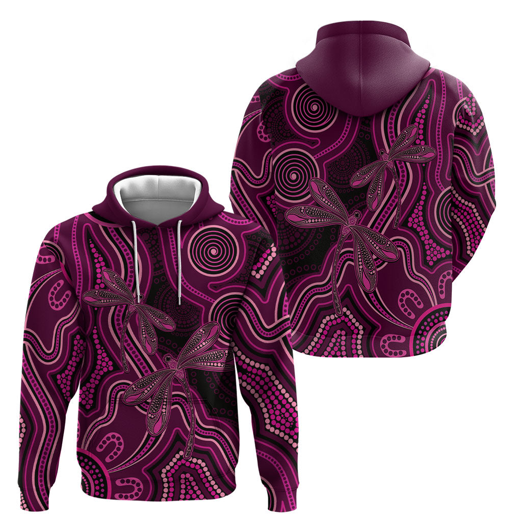 Australia Breast Cancer Support Hoodie Pink Dragonflies Aboriginal Art