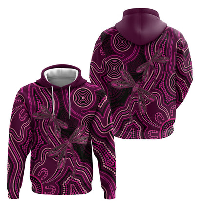 Australia Breast Cancer Support Hoodie Pink Dragonflies Aboriginal Art