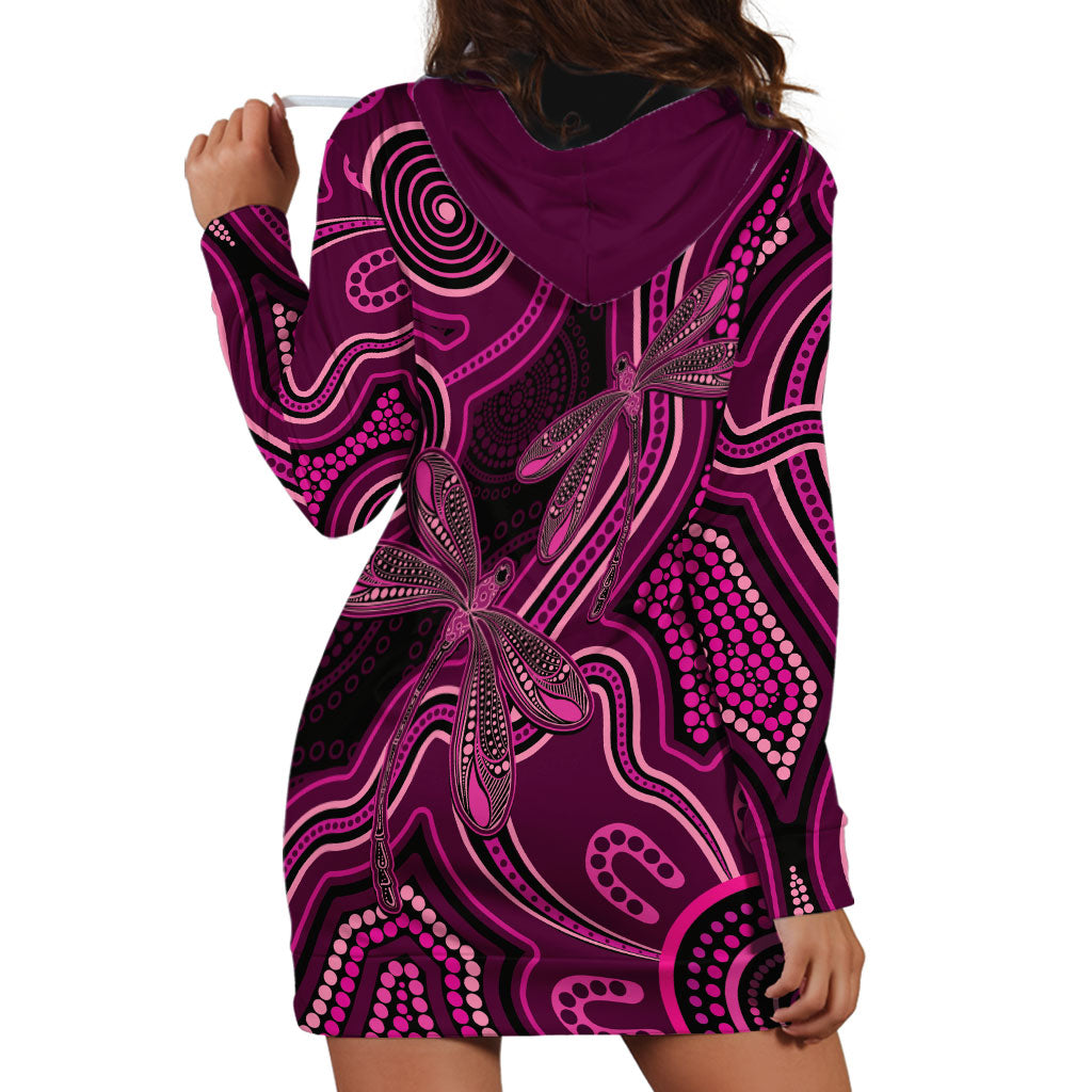 Australia Breast Cancer Support Hoodie Dress Pink Dragonflies Aboriginal Art