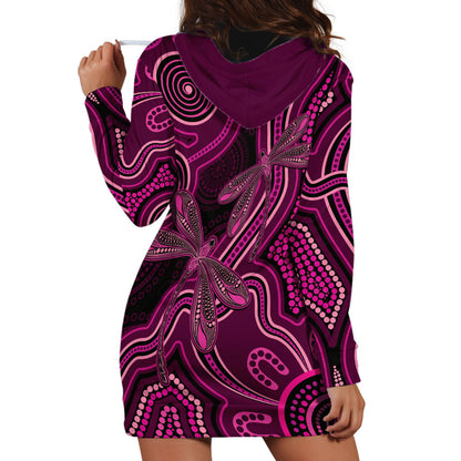 Australia Breast Cancer Support Hoodie Dress Pink Dragonflies Aboriginal Art