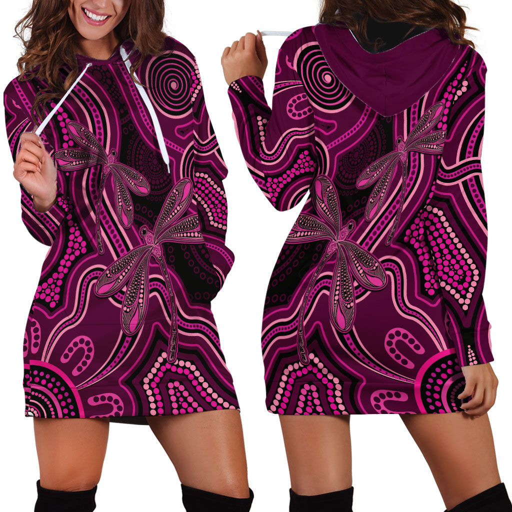 Australia Breast Cancer Support Hoodie Dress Pink Dragonflies Aboriginal Art