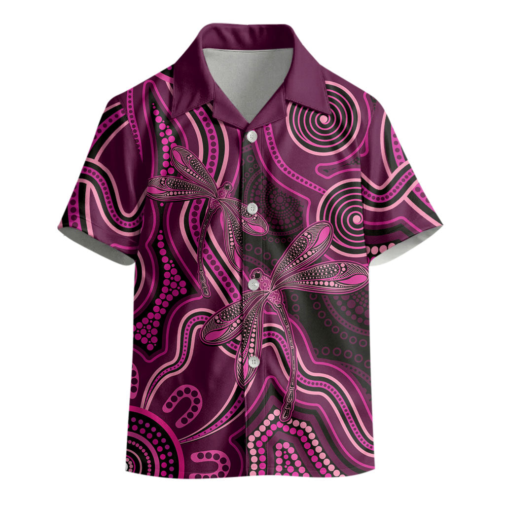 Australia Breast Cancer Support Kid Hawaiian Shirt Pink Dragonflies Aboriginal Art