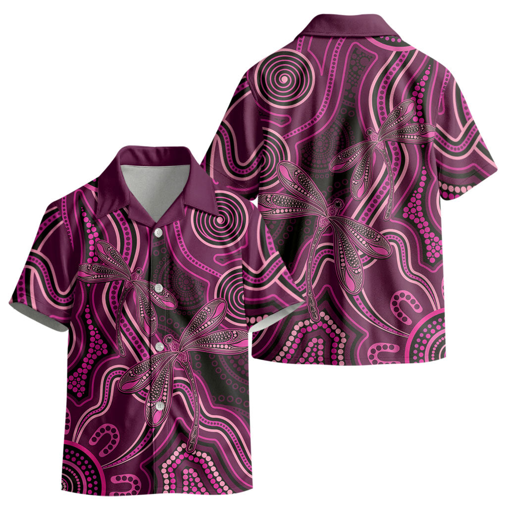 Australia Breast Cancer Support Kid Hawaiian Shirt Pink Dragonflies Aboriginal Art