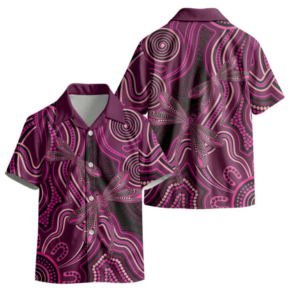 Australia Breast Cancer Support Kid Hawaiian Shirt Pink Dragonflies Aboriginal Art