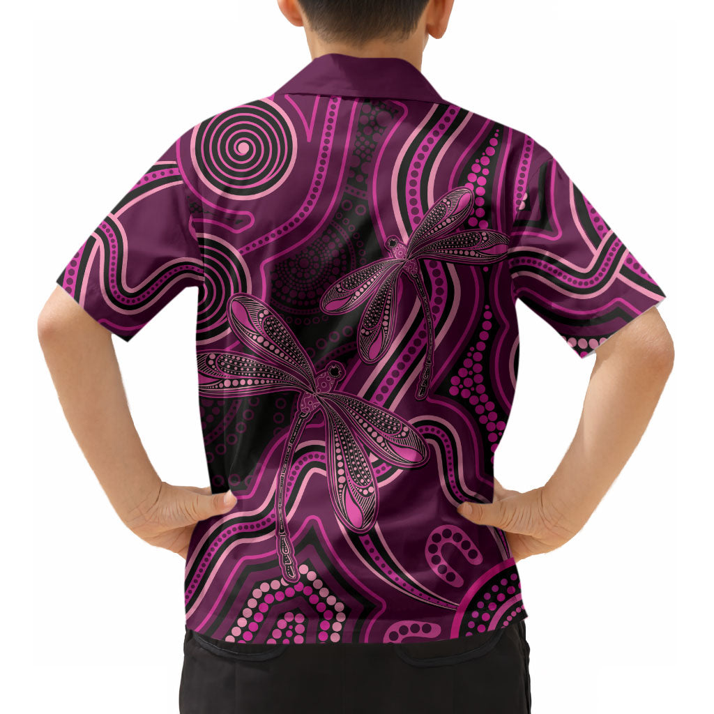Australia Breast Cancer Support Kid Hawaiian Shirt Pink Dragonflies Aboriginal Art