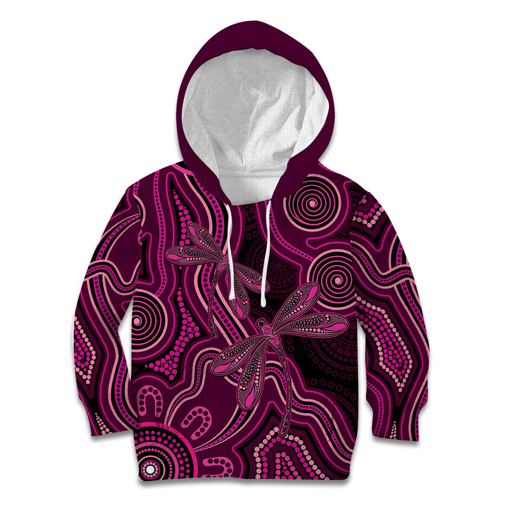 Australia Breast Cancer Support Kid Hoodie Pink Dragonflies Aboriginal Art