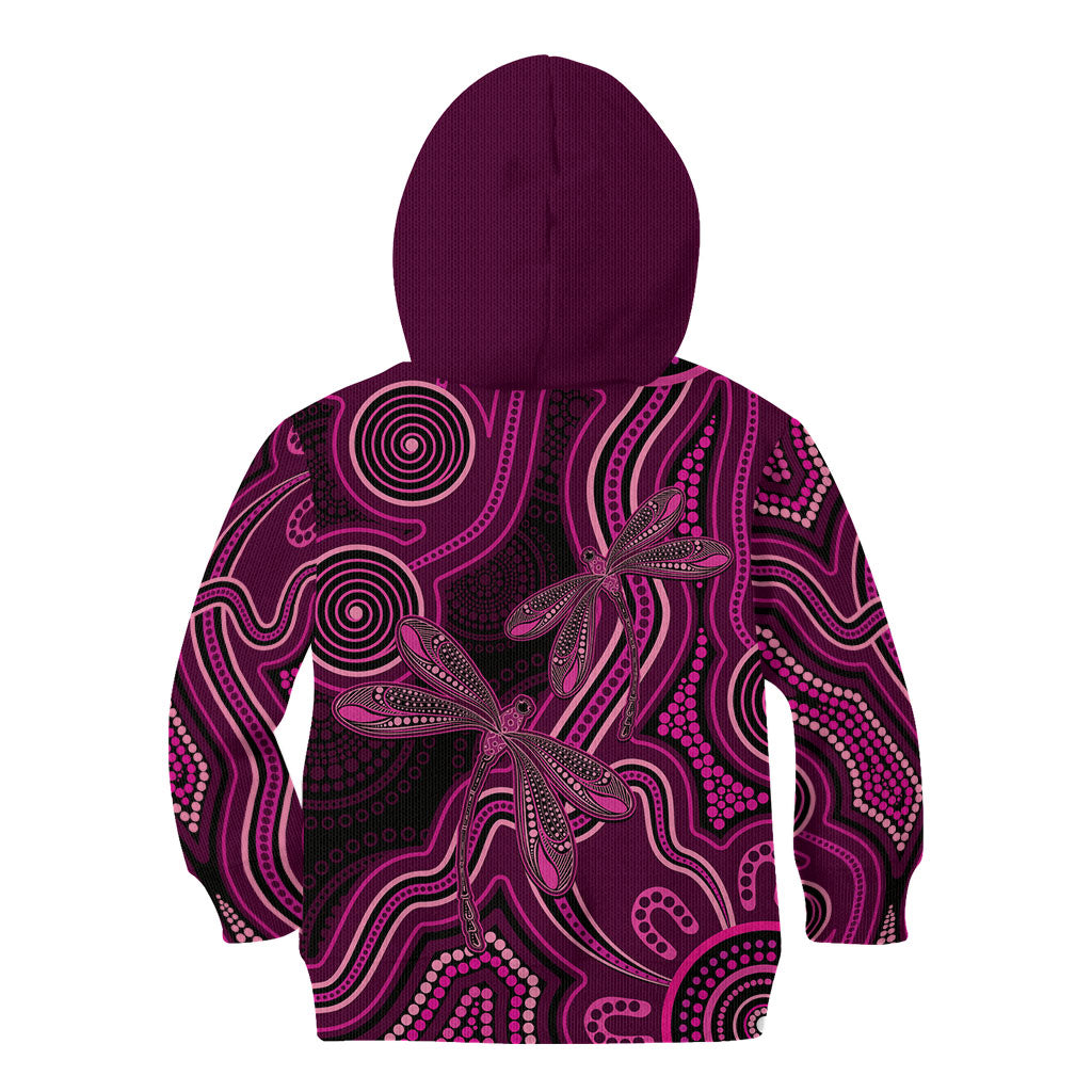 Australia Breast Cancer Support Kid Hoodie Pink Dragonflies Aboriginal Art