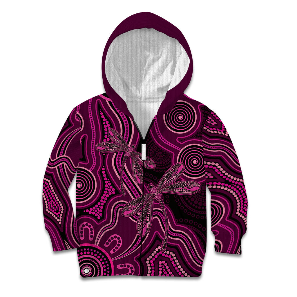 Australia Breast Cancer Support Kid Hoodie Pink Dragonflies Aboriginal Art
