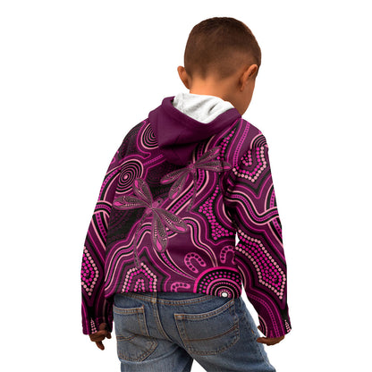 Australia Breast Cancer Support Kid Hoodie Pink Dragonflies Aboriginal Art