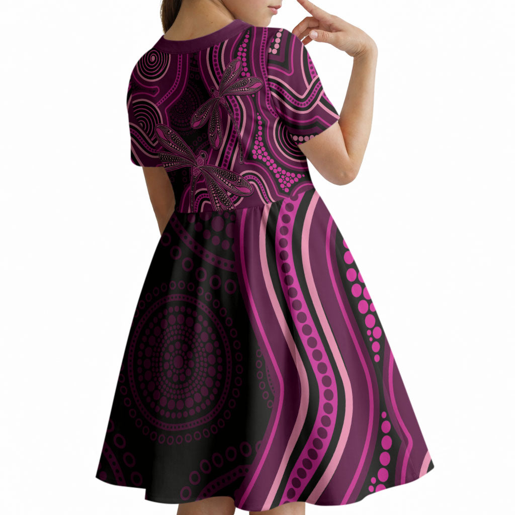 Australia Breast Cancer Support Kid Short Sleeve Dress Pink Dragonflies Aboriginal Art