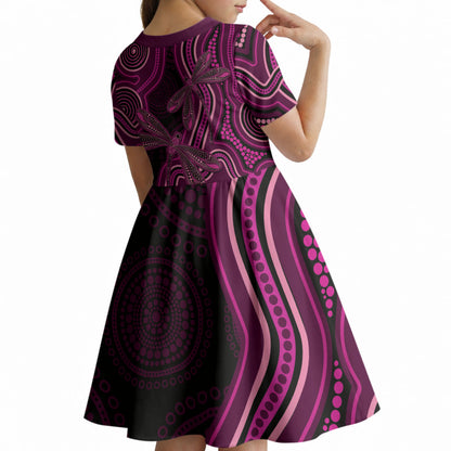 Australia Breast Cancer Support Kid Short Sleeve Dress Pink Dragonflies Aboriginal Art