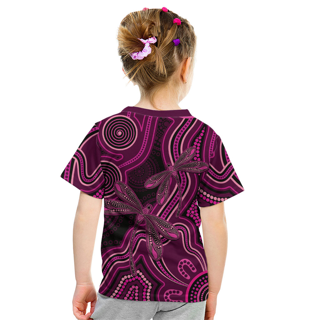 Australia Breast Cancer Support Kid T Shirt Pink Dragonflies Aboriginal Art