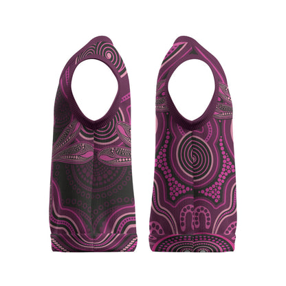 Australia Breast Cancer Support Christmas Knitted V-Neck Vest Pink Dragonflies Aboriginal Art
