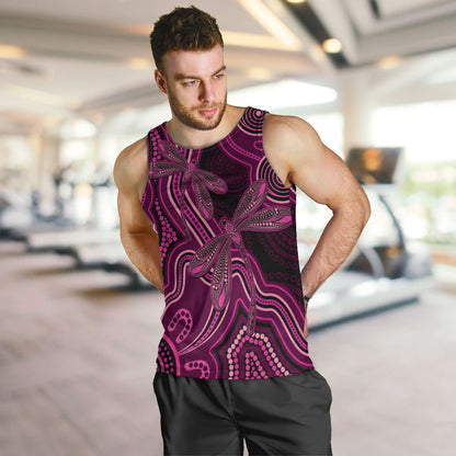 Australia Breast Cancer Support Men Tank Top Pink Dragonflies Aboriginal Art