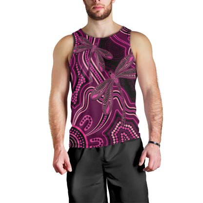 Australia Breast Cancer Support Men Tank Top Pink Dragonflies Aboriginal Art