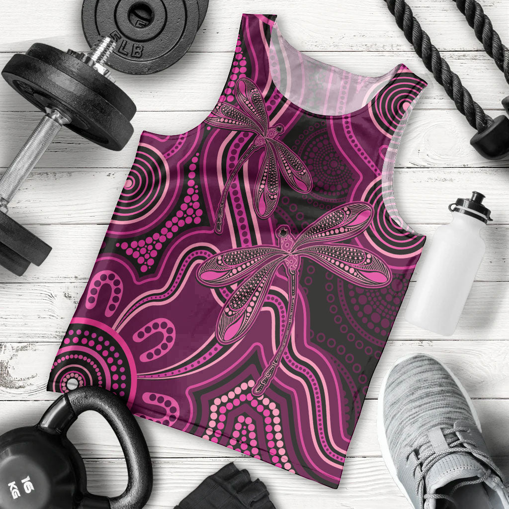 Australia Breast Cancer Support Men Tank Top Pink Dragonflies Aboriginal Art