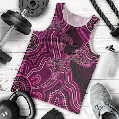 Australia Breast Cancer Support Men Tank Top Pink Dragonflies Aboriginal Art