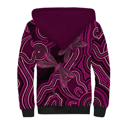 Australia Breast Cancer Support Sherpa Hoodie Pink Dragonflies Aboriginal Art