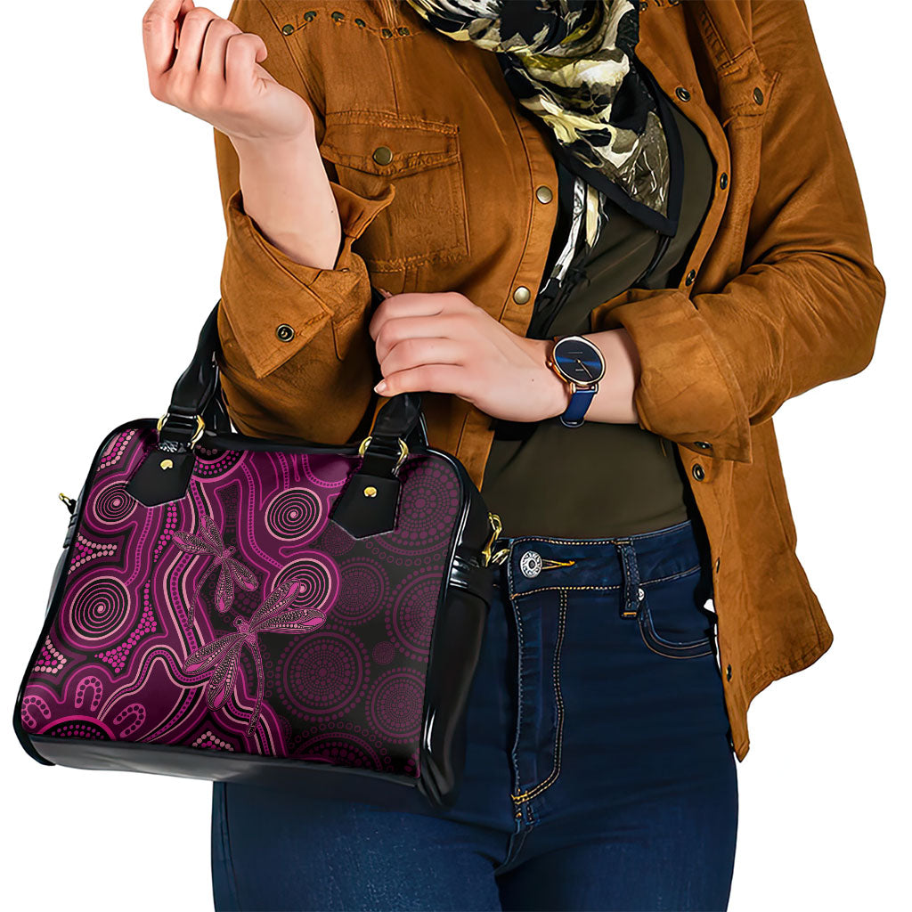 Australia Breast Cancer Support Shoulder Handbag Pink Dragonflies Aboriginal Art
