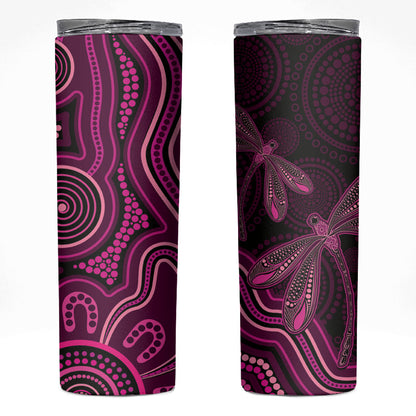 Australia Breast Cancer Support Skinny Tumbler Pink Dragonflies Aboriginal Art