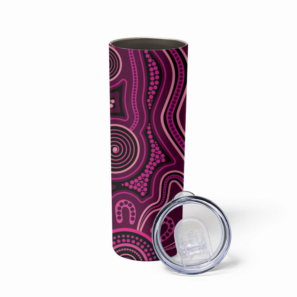 Australia Breast Cancer Support Skinny Tumbler Pink Dragonflies Aboriginal Art