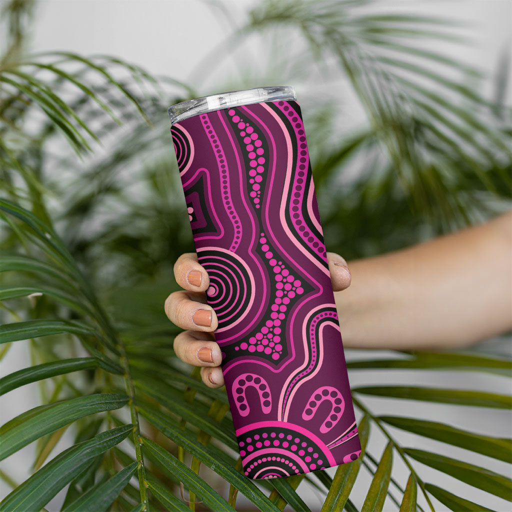 Australia Breast Cancer Support Skinny Tumbler Pink Dragonflies Aboriginal Art