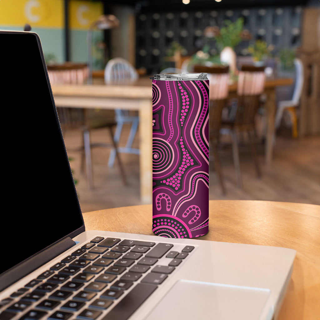 Australia Breast Cancer Support Skinny Tumbler Pink Dragonflies Aboriginal Art