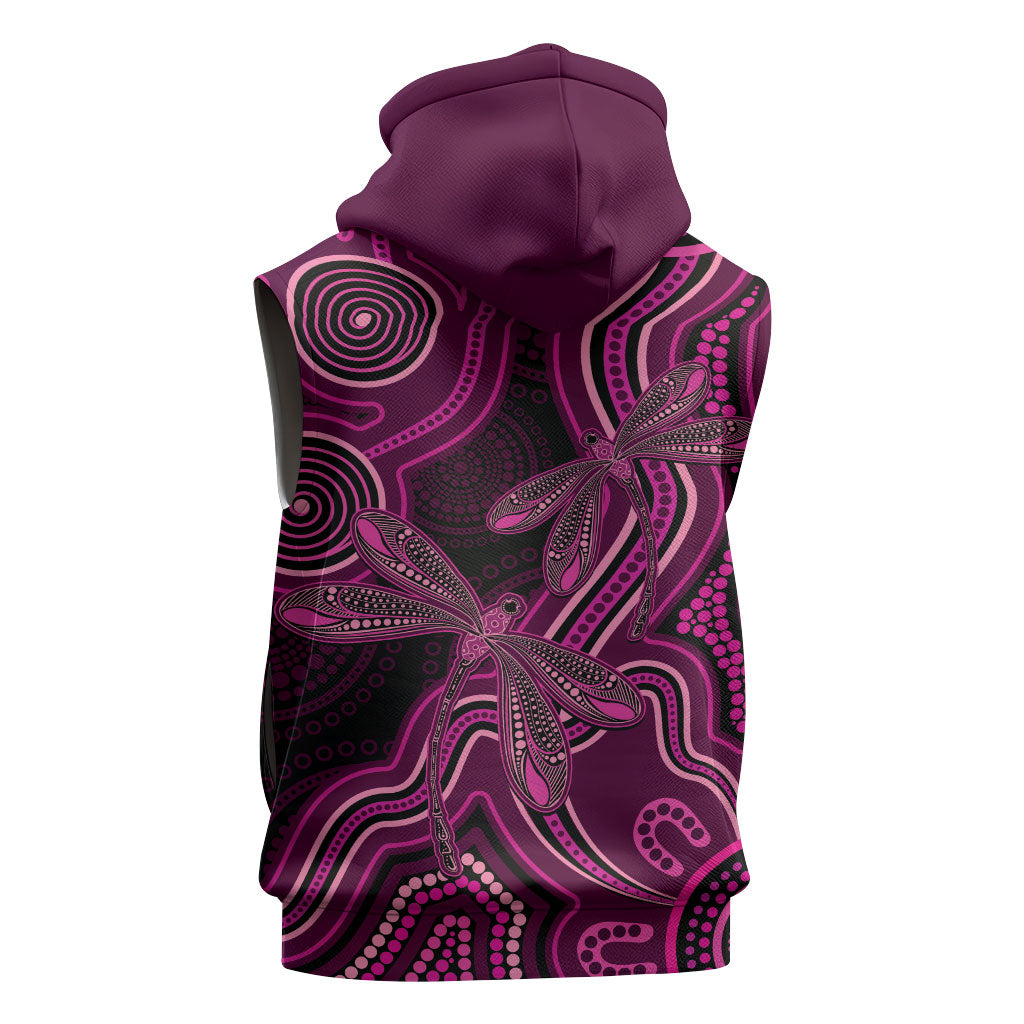 Australia Breast Cancer Support Sleeveless Hoodie Pink Dragonflies Aboriginal Art