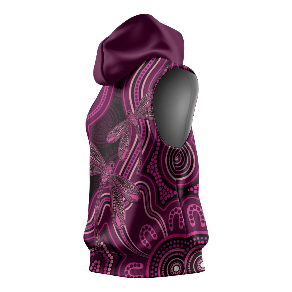Australia Breast Cancer Support Sleeveless Hoodie Pink Dragonflies Aboriginal Art