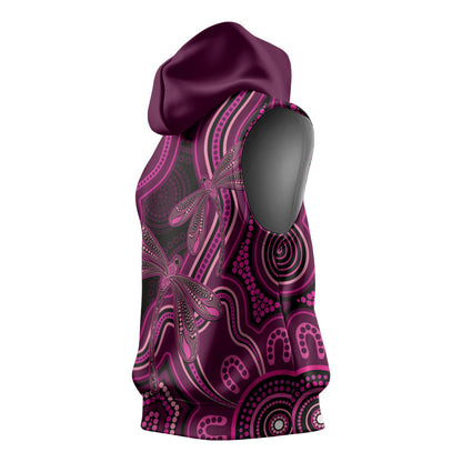 Australia Breast Cancer Support Sleeveless Hoodie Pink Dragonflies Aboriginal Art
