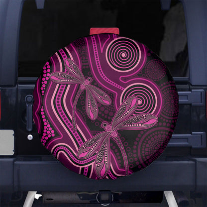 Australia Breast Cancer Support Spare Tire Cover Pink Dragonflies Aboriginal Art