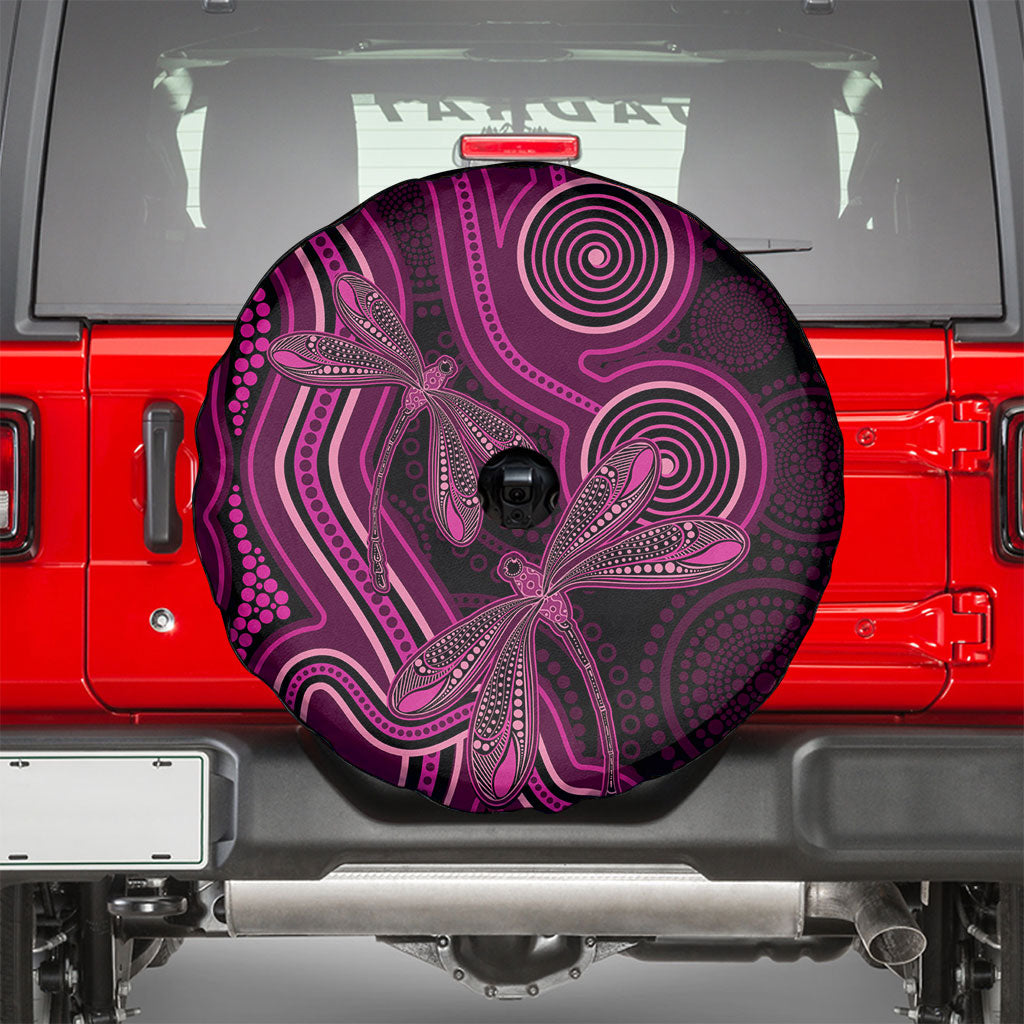 Australia Breast Cancer Support Spare Tire Cover Pink Dragonflies Aboriginal Art