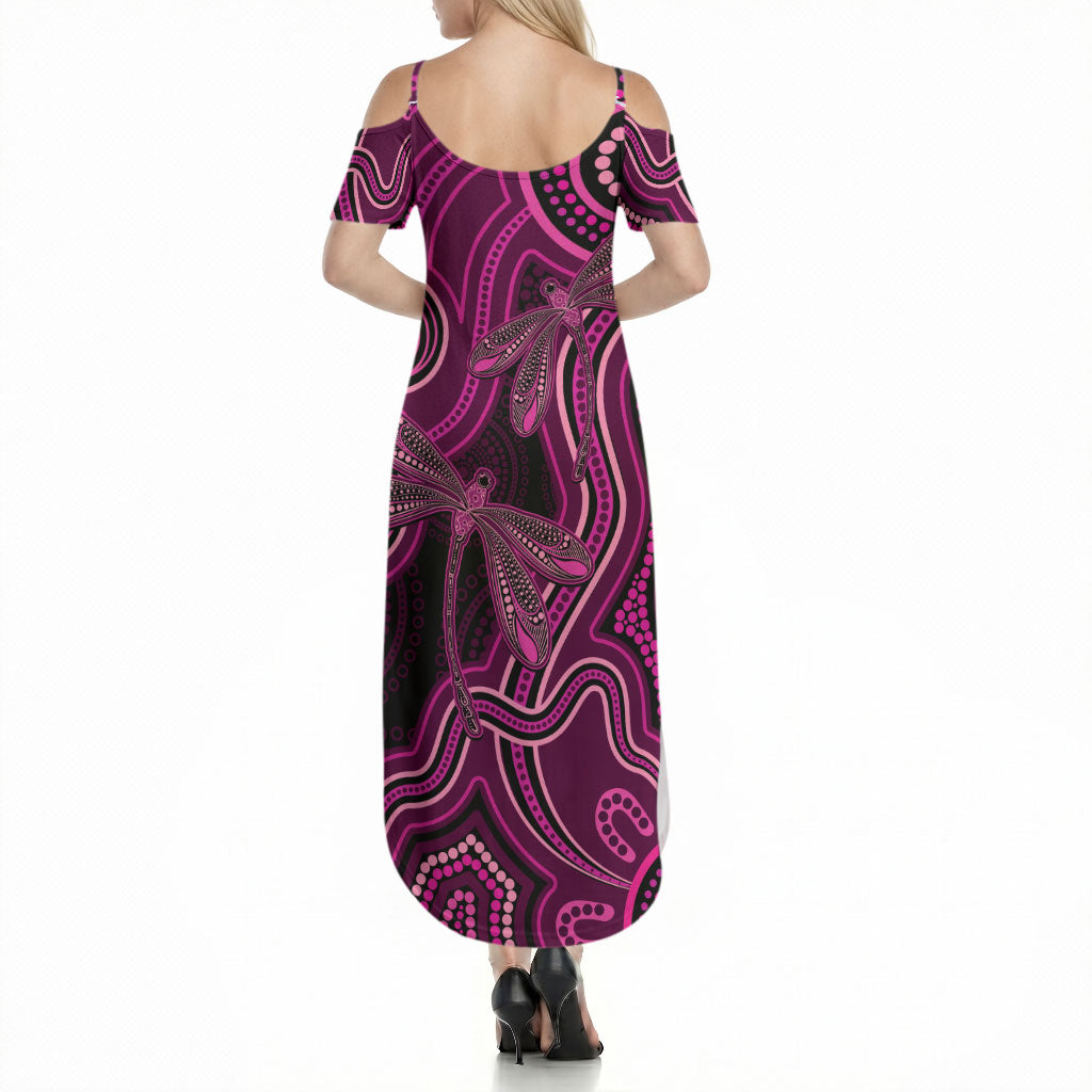 Australia Breast Cancer Support Summer Maxi Dress Pink Dragonflies Aboriginal Art