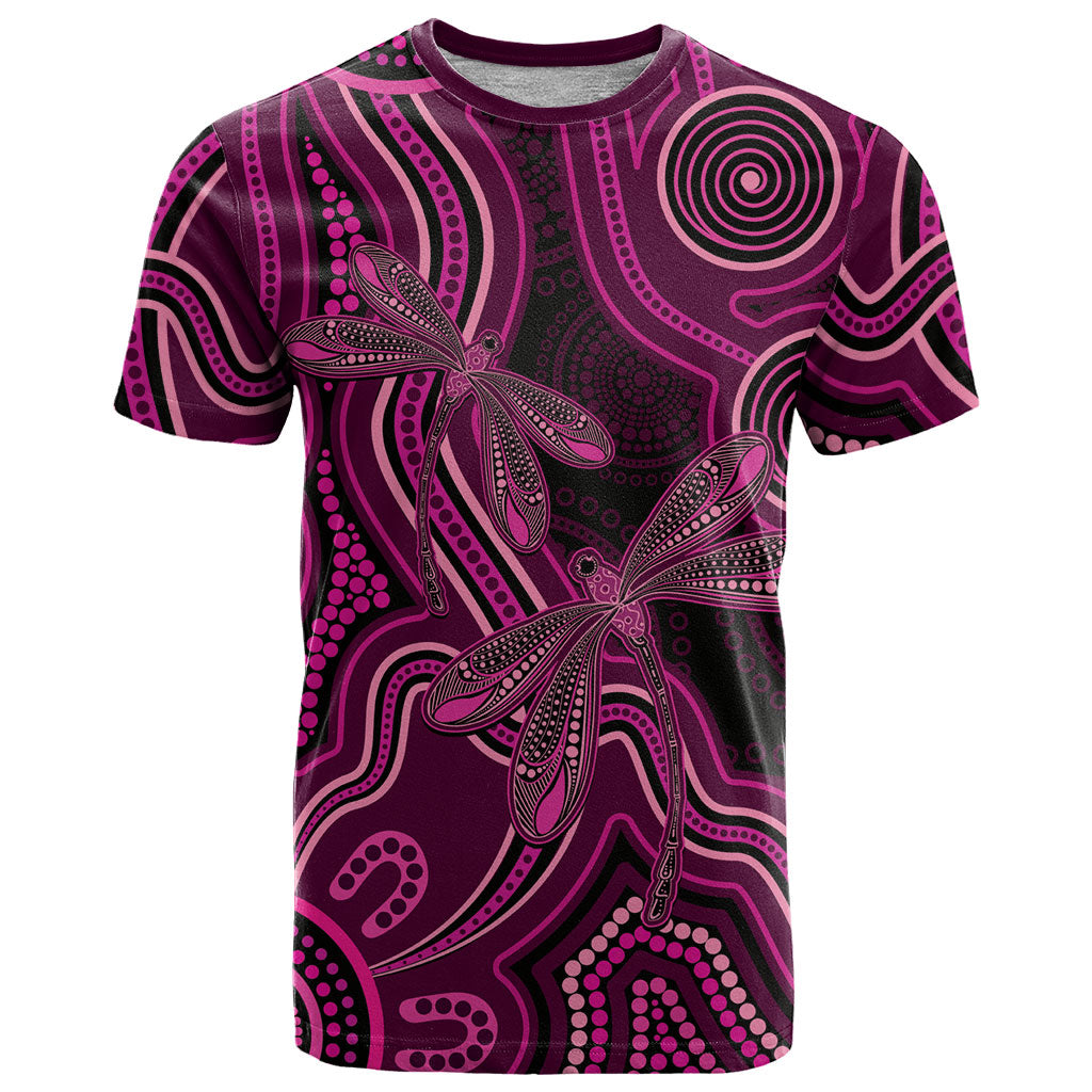 Australia Breast Cancer Support T Shirt Pink Dragonflies Aboriginal Art