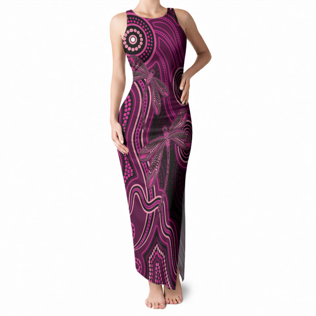 Australia Breast Cancer Support Tank Maxi Dress Pink Dragonflies Aboriginal Art