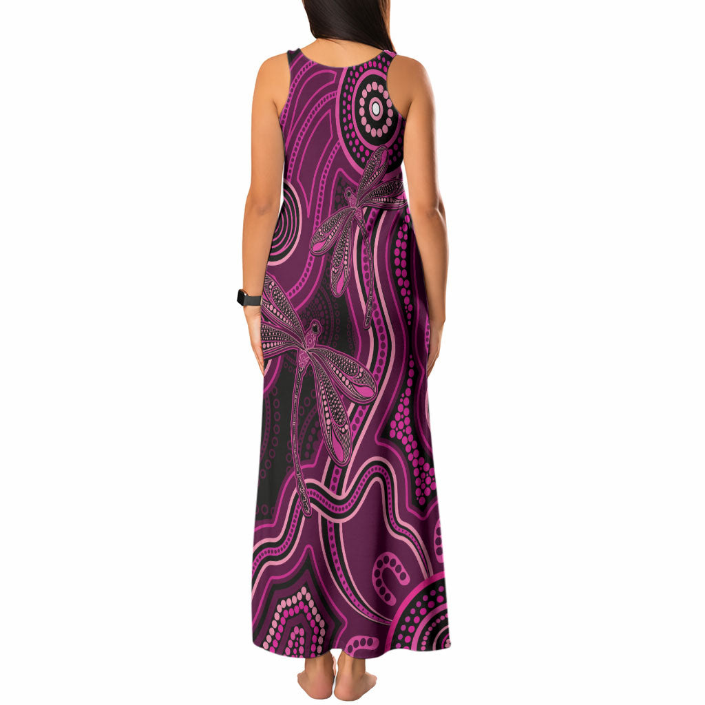 Australia Breast Cancer Support Tank Maxi Dress Pink Dragonflies Aboriginal Art