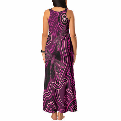 Australia Breast Cancer Support Tank Maxi Dress Pink Dragonflies Aboriginal Art