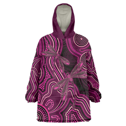 Australia Breast Cancer Support Wearable Blanket Hoodie Pink Dragonflies Aboriginal Art