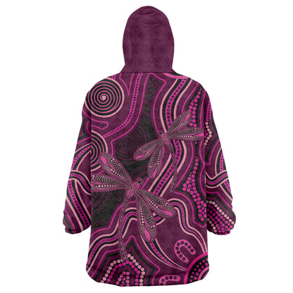 Australia Breast Cancer Support Wearable Blanket Hoodie Pink Dragonflies Aboriginal Art