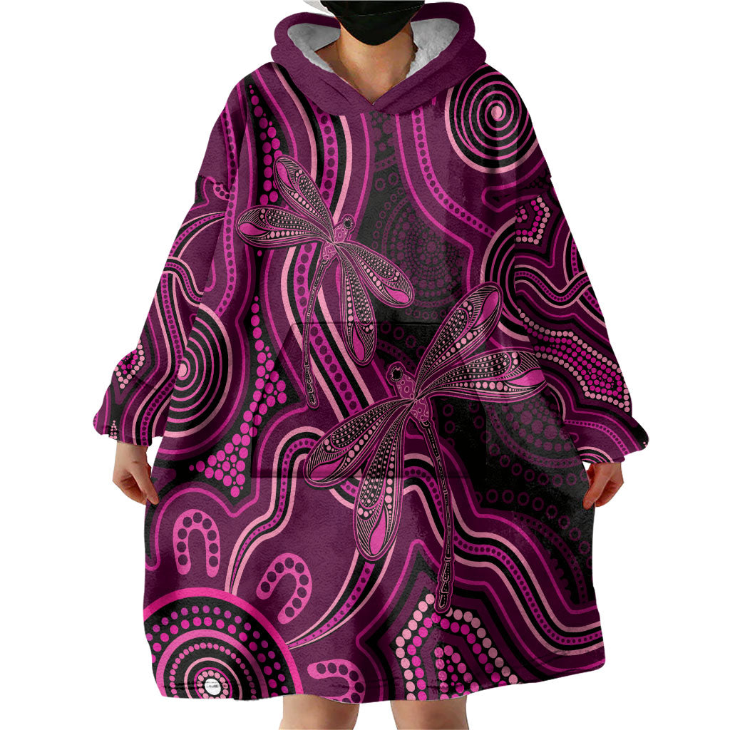 Australia Breast Cancer Support Wearable Blanket Hoodie Pink Dragonflies Aboriginal Art