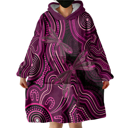 Australia Breast Cancer Support Wearable Blanket Hoodie Pink Dragonflies Aboriginal Art