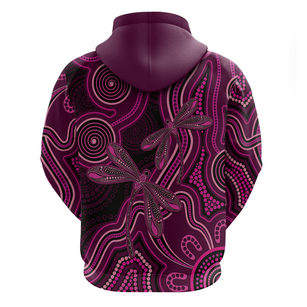 Australia Breast Cancer Support Zip Hoodie Pink Dragonflies Aboriginal Art