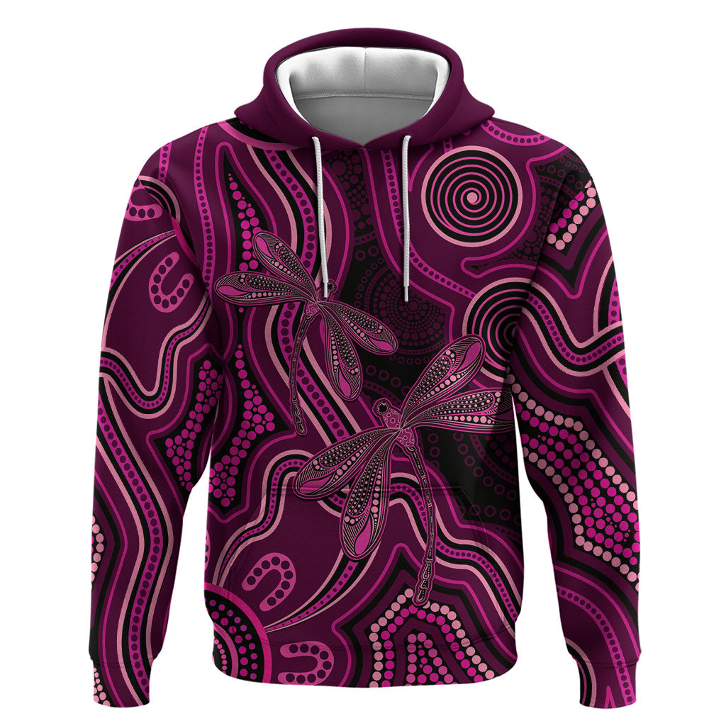 Australia Breast Cancer Support Zip Hoodie Pink Dragonflies Aboriginal Art